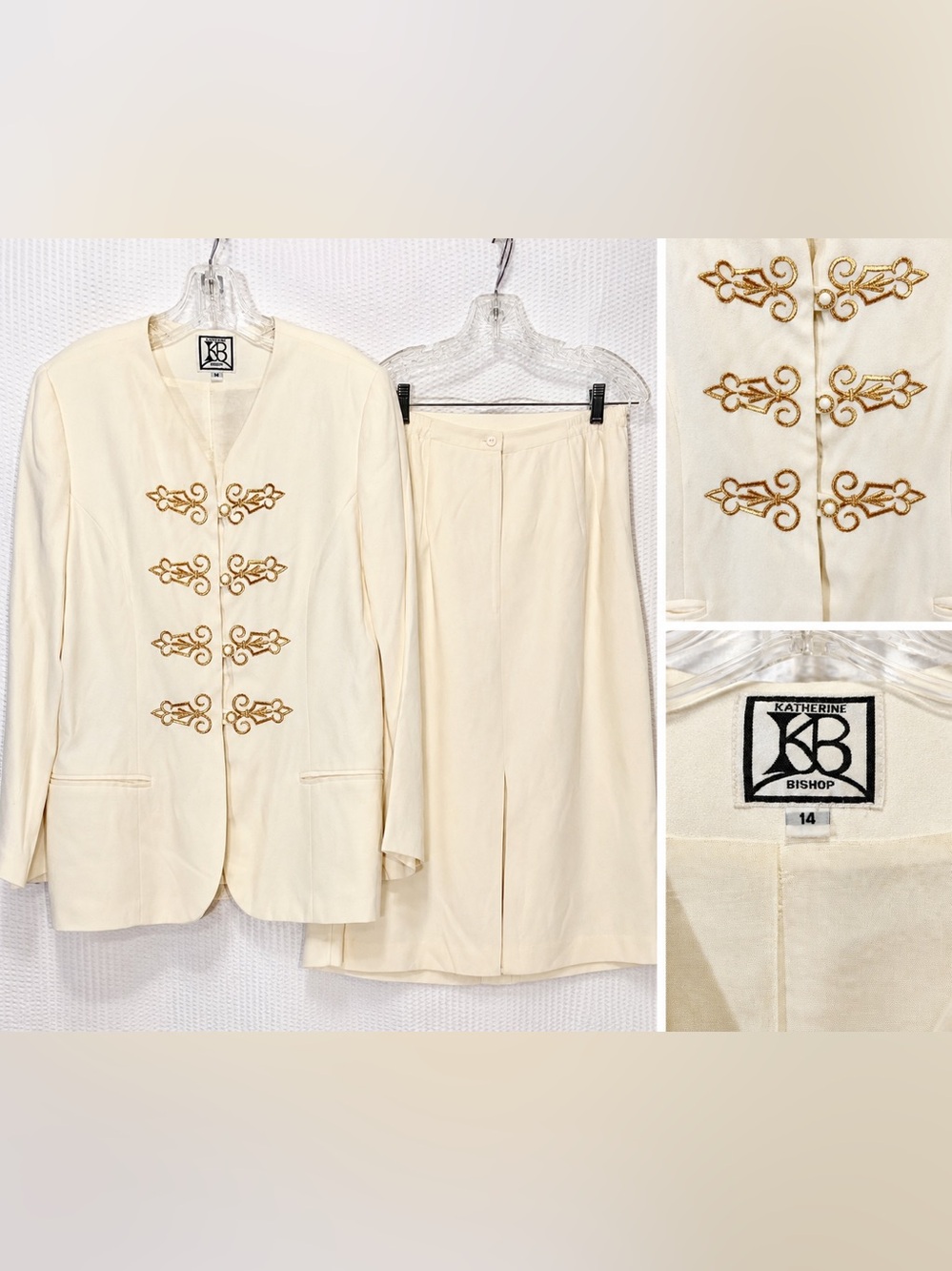 Cream Two-Piece Skirt Set with Gold Embroidery